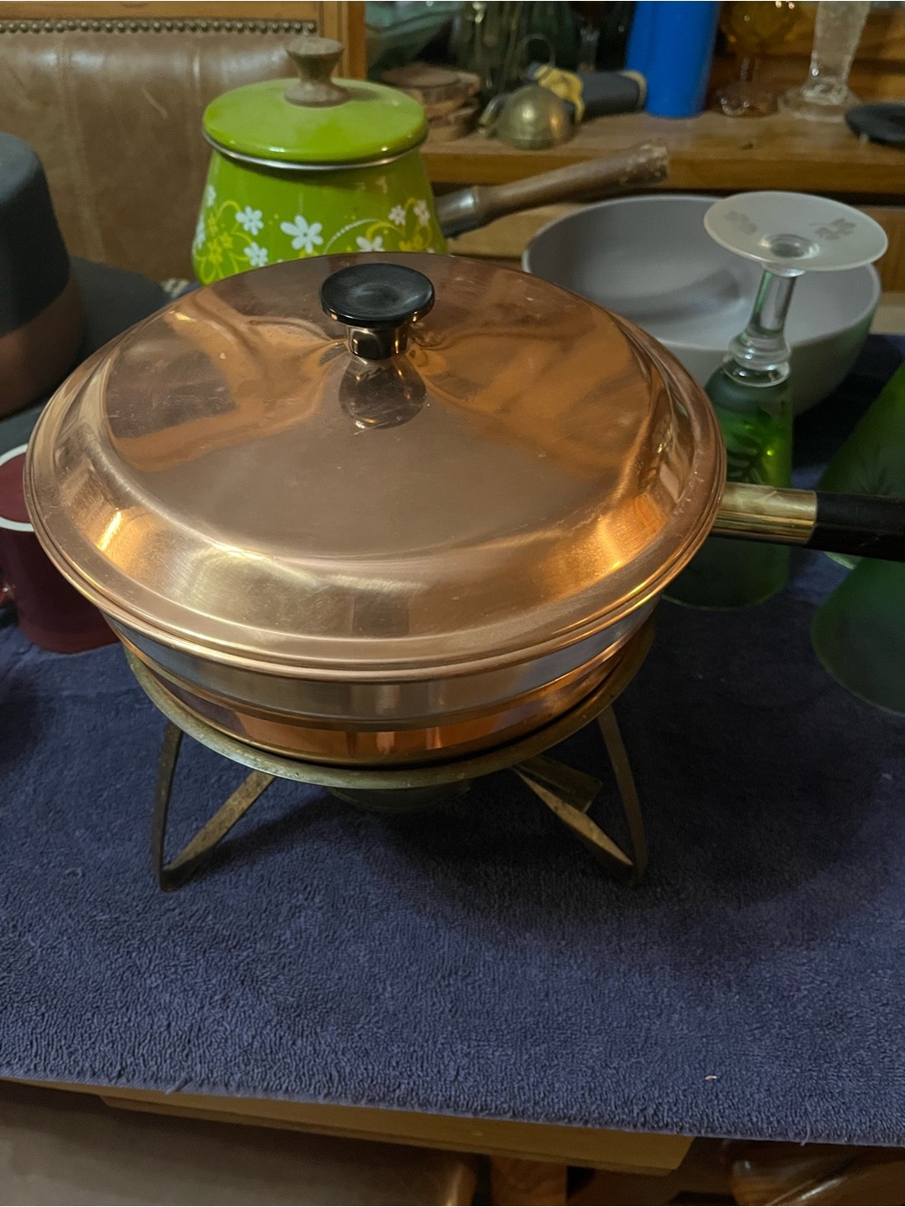 Copper Tabletop Fondue Pot with Lid and Stand - Copper